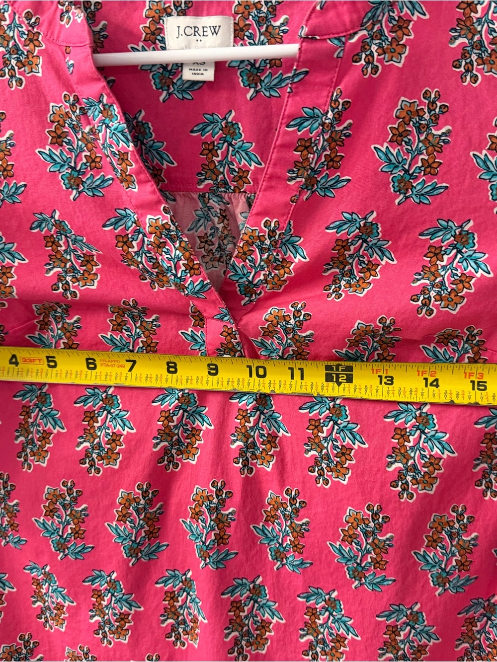 J. Crew Hot Pink Preppy Floral Feminine Puff Sleeve Split Neck Poplin Blouse XS - Picture 5 of 9